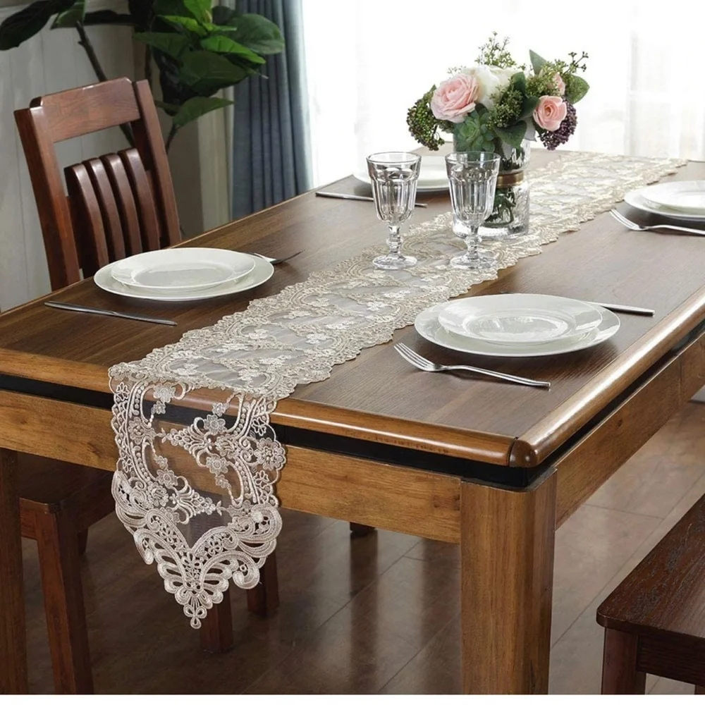 Lace Table Runner Macrame Flower Vintage Shabby Chic Wedding Holiday 10 x 70 In - Picture 2 of 10